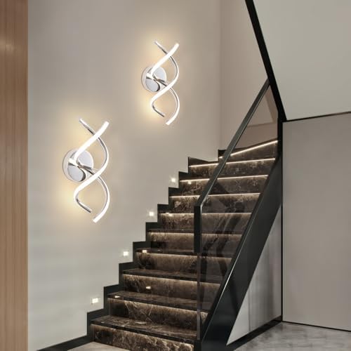 EIDISUNY Modern Spiral LED Wall Sconce – 24W Chrome Indoor Light 3000K