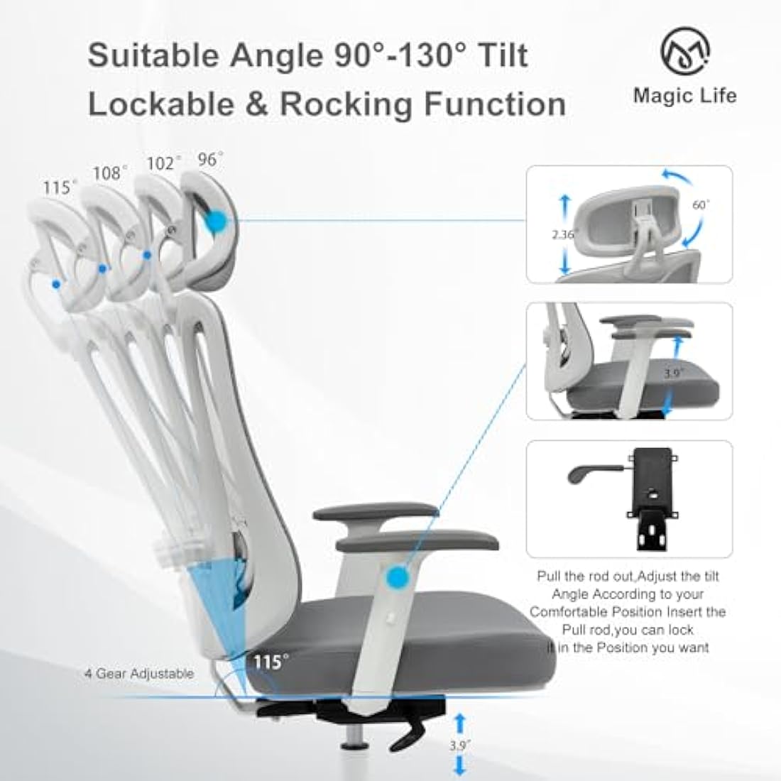 Magic Life Ergonomic Office Chair - Mesh Desk Chair with Lumbar Support
