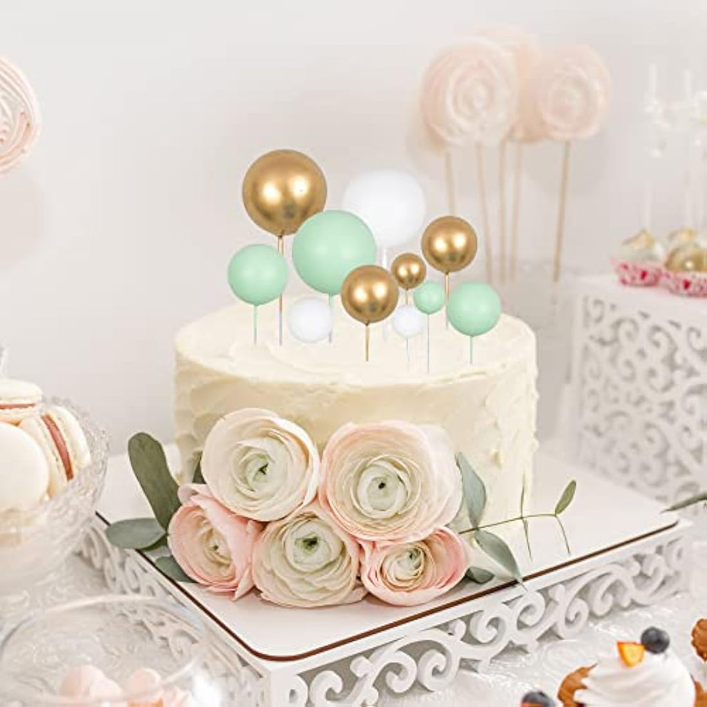 Gyufise 30Pcs Ball Cake Toppers | Green Gold White Foam Cupcake Decor