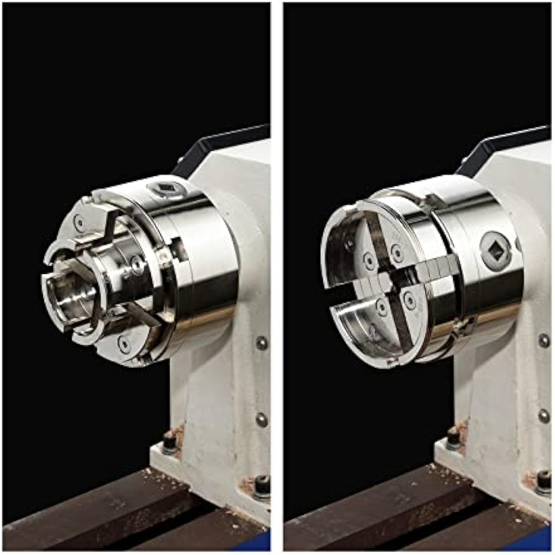 DEEFIINE 4 Inch Wood Lathe Chuck Set | Nickel Plated 4-Jaw Self Centering