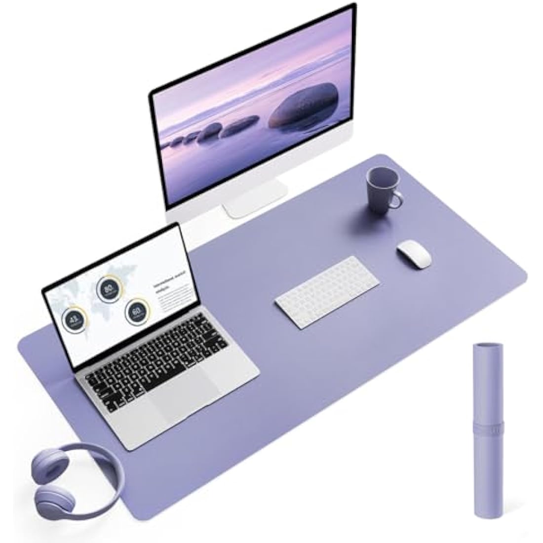 YSAGi PVC Leather Desk Pad – Large Waterproof Mouse Mat, Lavender