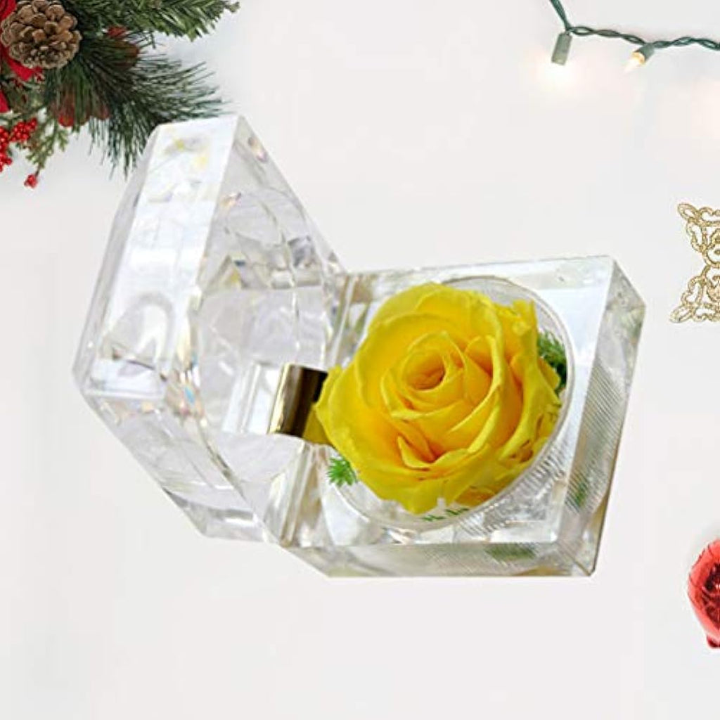 Jolof Store Preserved Yellow Rose in Acrylic Crystal Ring Box – 2 Inch