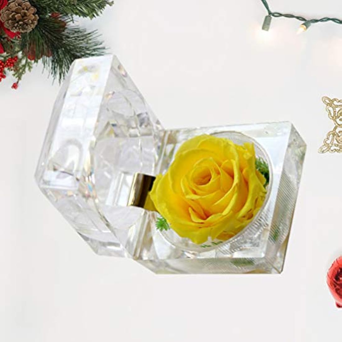 Jolof Store Preserved Yellow Rose in Acrylic Crystal Ring Box – 2 Inch