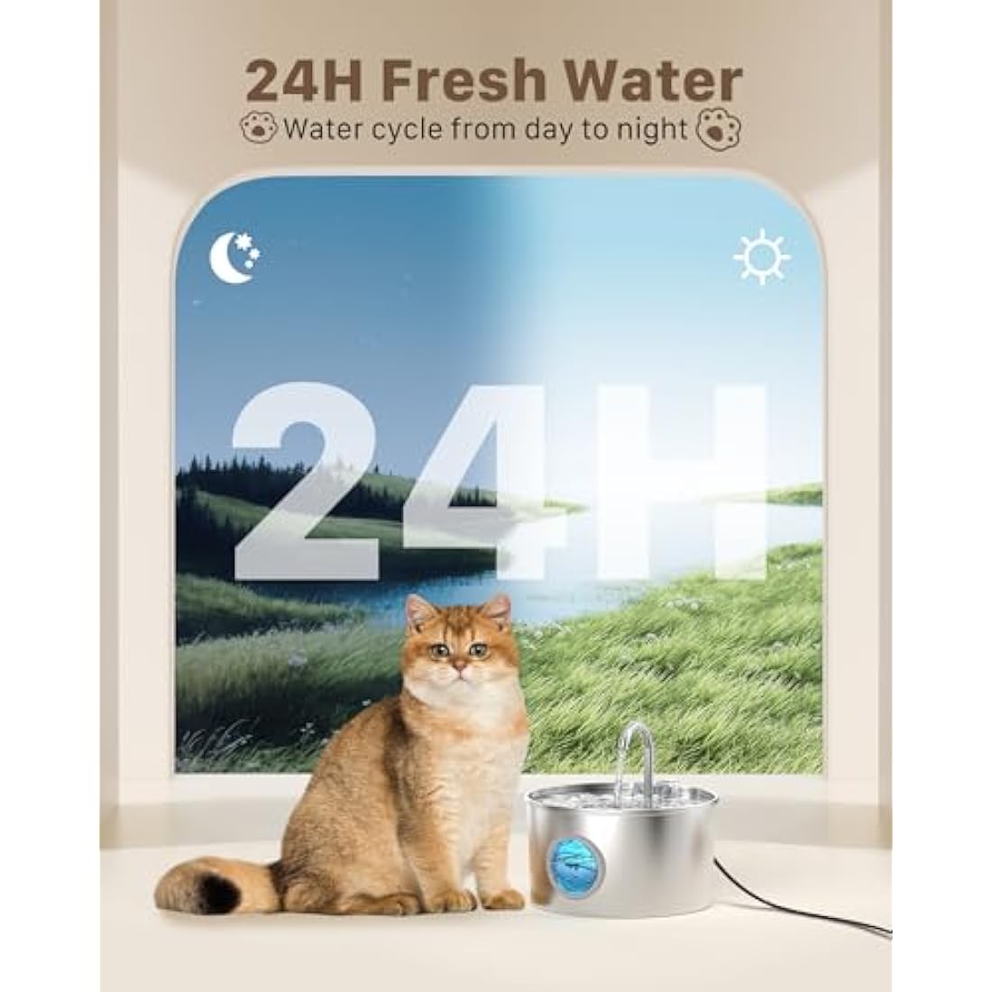 GIOTOHUN Stainless Steel Cat Water Fountain – 2.2L Quiet Pet Dispenser