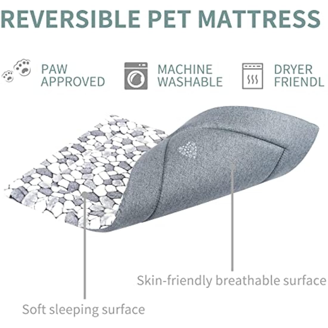 VANKEAN Reversible Dog Crate Pad – Washable Soft Pet Bed Mat, Grey