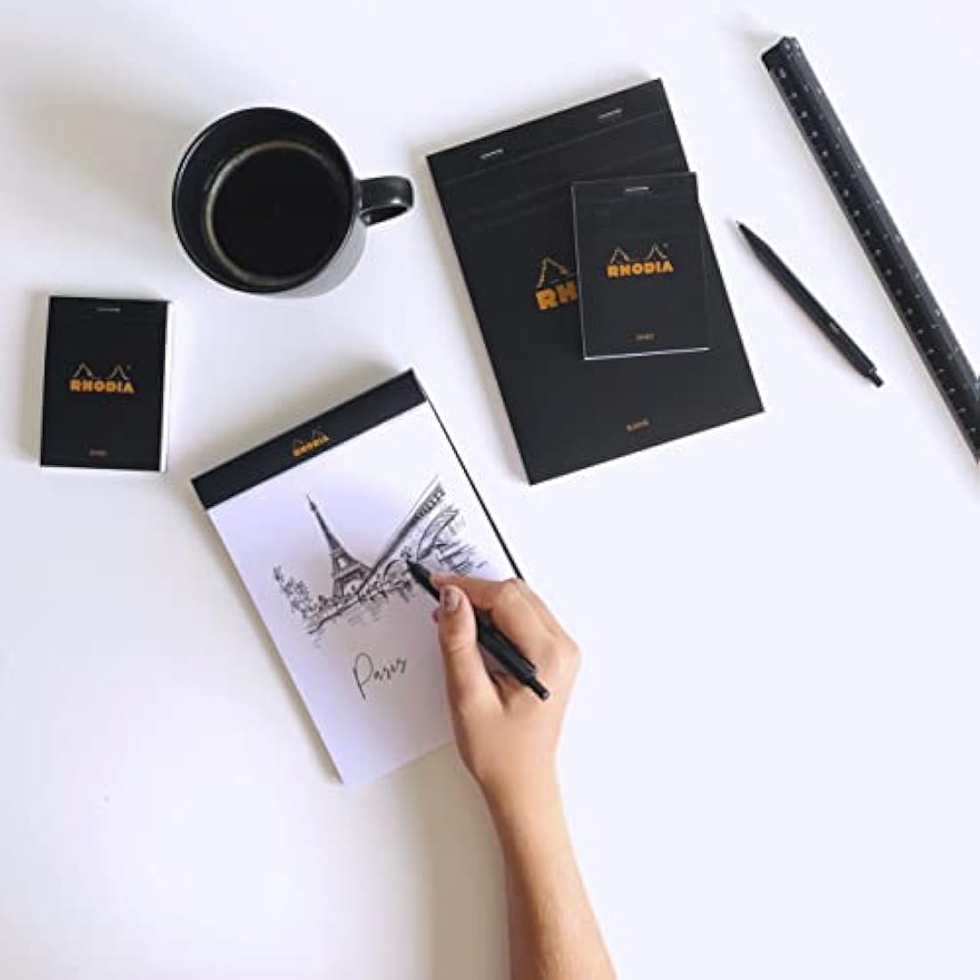 Rhodia N°19 Stapled Notepad – A4+ Plain White Clairefontaine Paper – 5 Pack