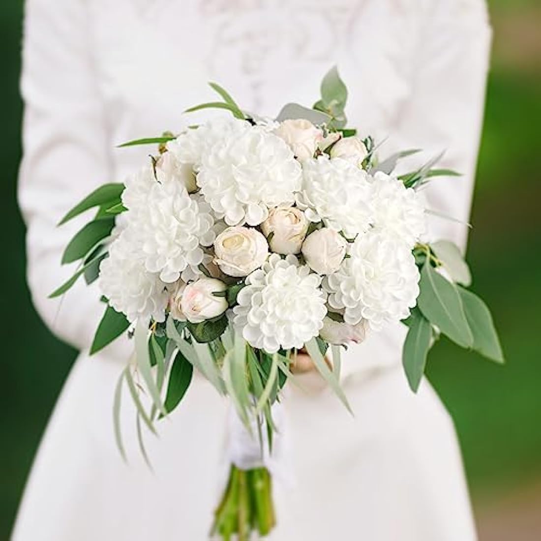 N&T NIETING 20pcs White Foam Dahlia Artificial Flowers for Wedding Decor