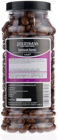 Berrymans Chocolate Covered Raisins – Traditional Retro Sweet Gift Jar