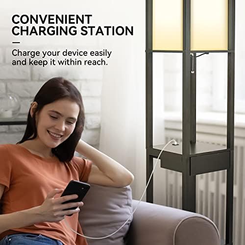 PULUOMIS Floor Lamp with Shelves | 3-Tier Storage Lamp with USB Ports
