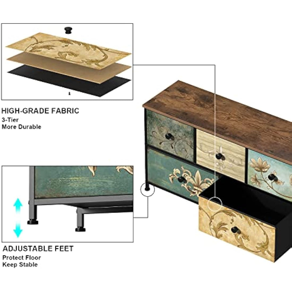 VEDECASA 7-Drawer Retro Fabric Dresser with Wooden Top