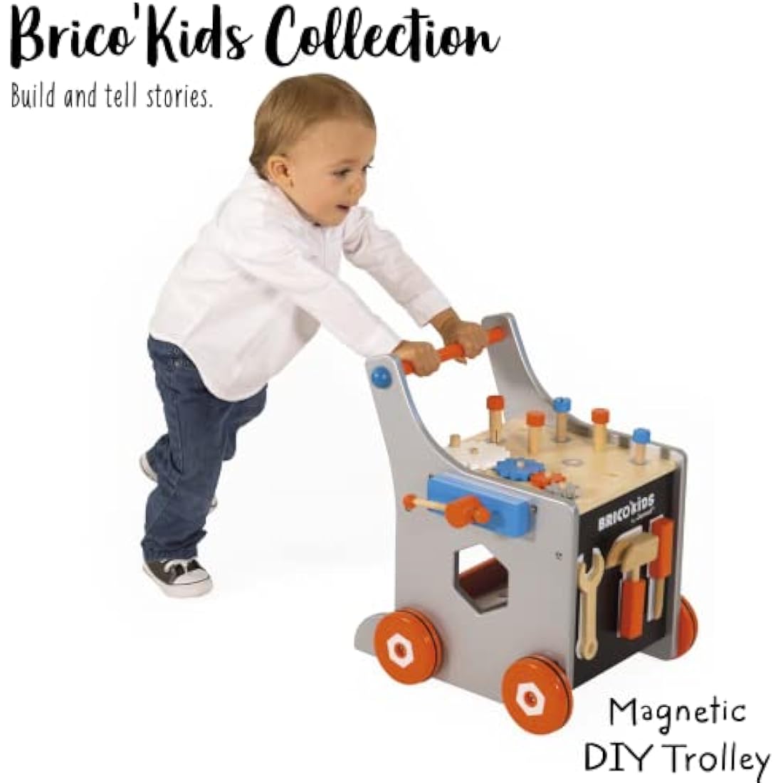 Janod Brico'Kids Wooden DIY Trolley - Magnetic Pretend Play Tool Set