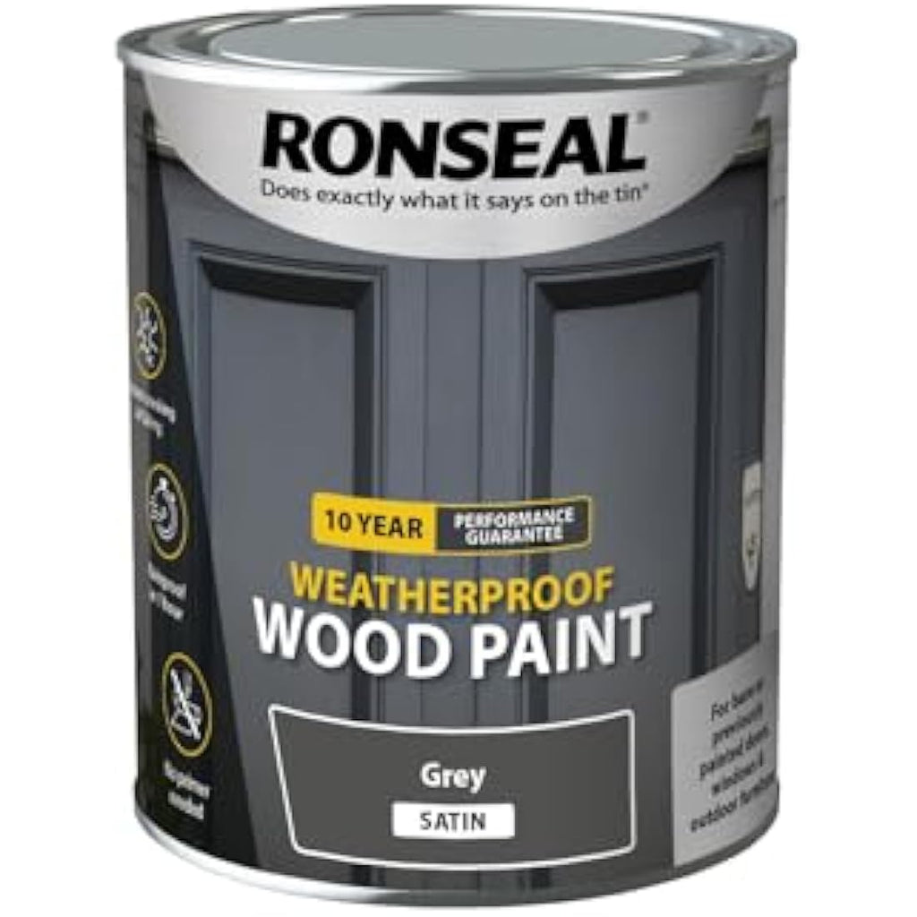 Ronseal 10 Year Weatherproof Wood Paint – Grey Satin Finish 750ml