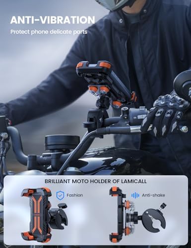 Lamicall Anti-Shock Motorcycle Phone Mount – Universal Bike Holder, Orange
