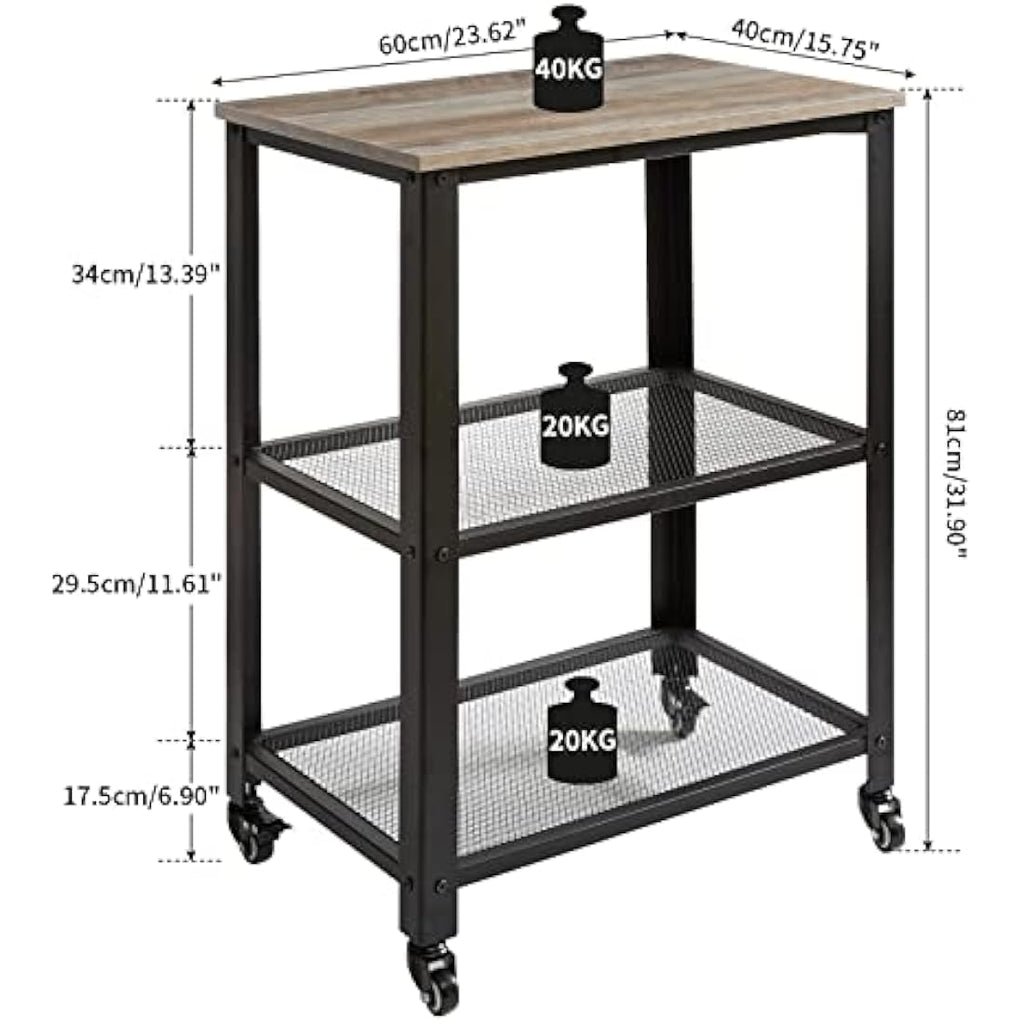 IBUYKE Industrial 3-Tier Kitchen Serving Cart - Rolling Utility Trolley