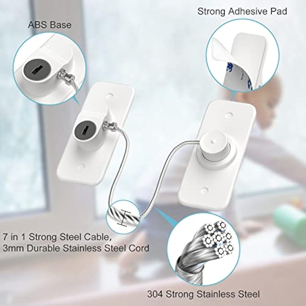 AOSITE Window Safety Lock – 4 Pack Self-Adhesive Childproof Cable Restrictor