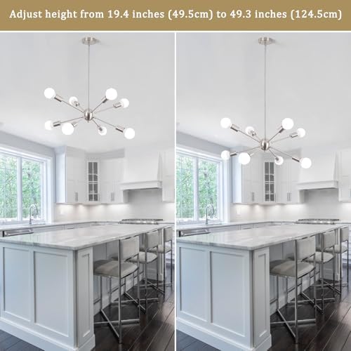 Jolof Store Sputnik Chandelier – 8-Light Brushed Nickel Modern Ceiling Light