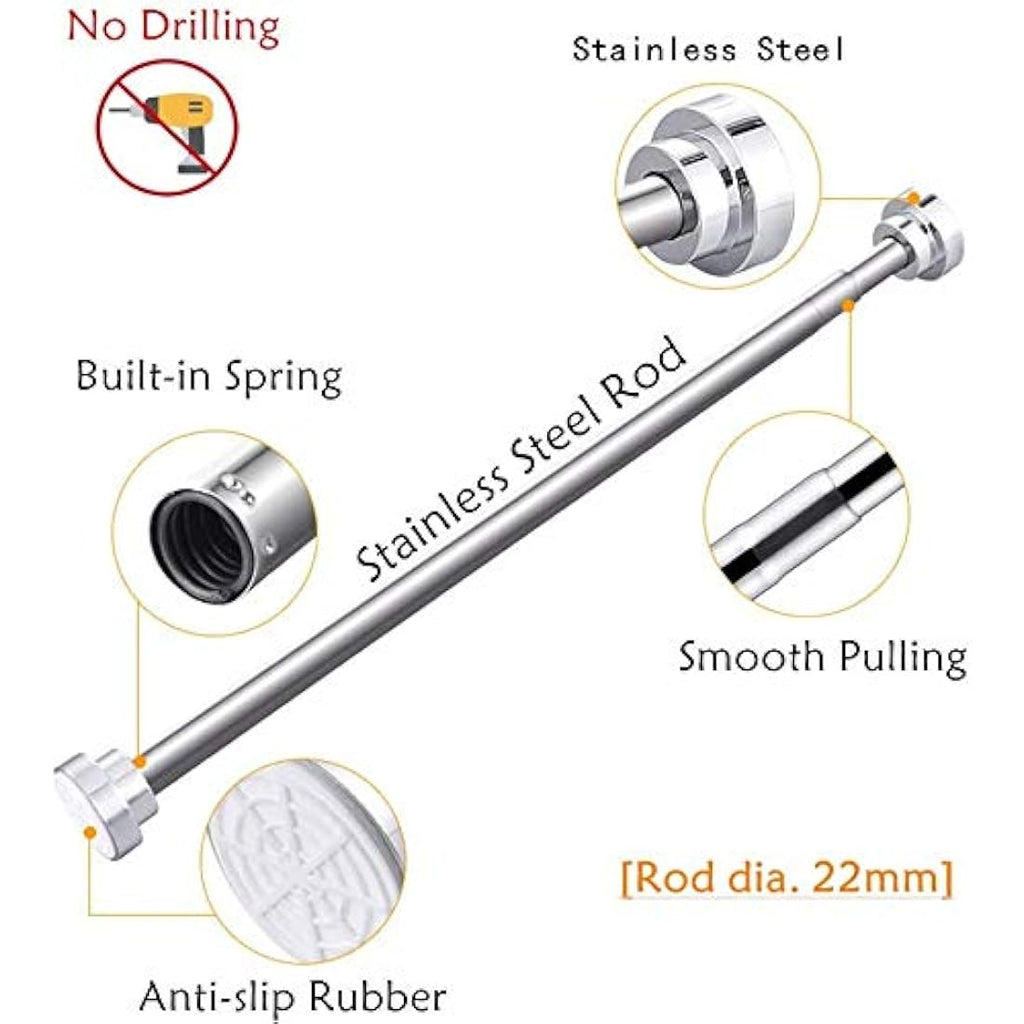 EC Breath Stainless Steel Tension Shower Curtain Rod, 155–260cm