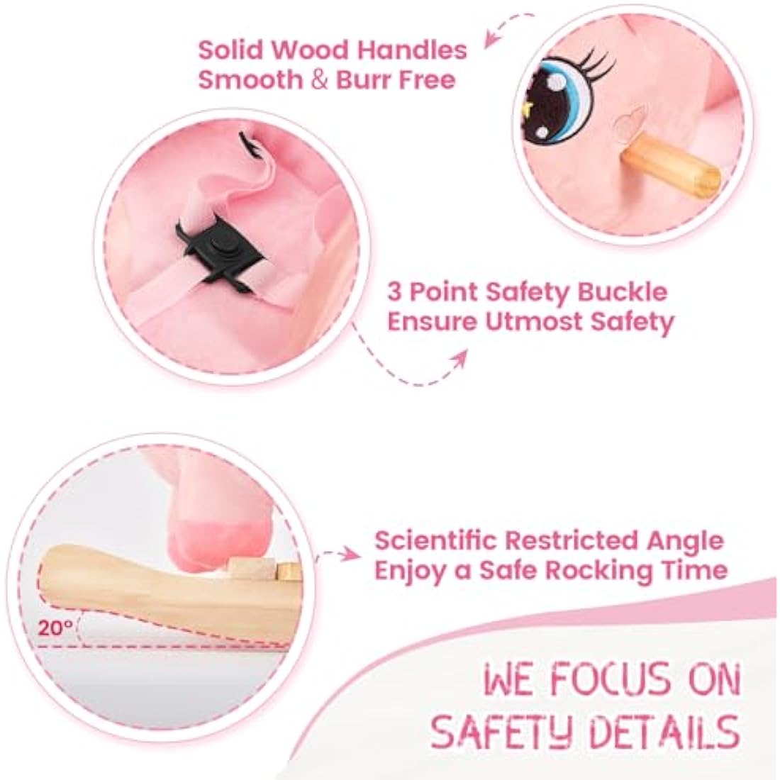 FUNLIO Pink Unicorn Baby Rocking Horse - Wooden Ride-on for Toddlers
