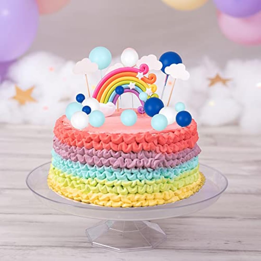Gyufise 30Pcs Ball Cake Toppers – Blue & White Foam Cupcake Picks