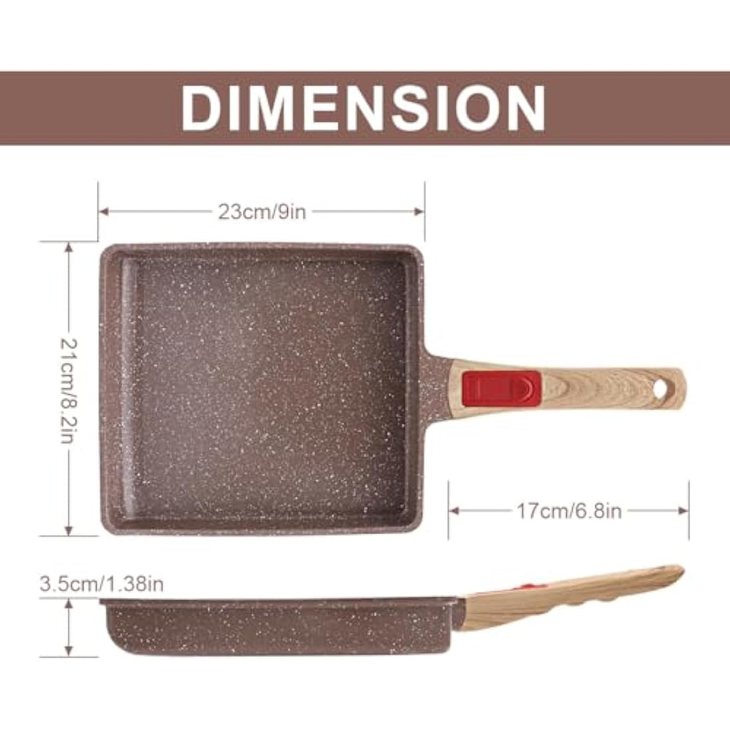 AIKENBBKK Ceramic Nonstick Tamagoyaki Pan | Japanese Omelette Pan, Brown
