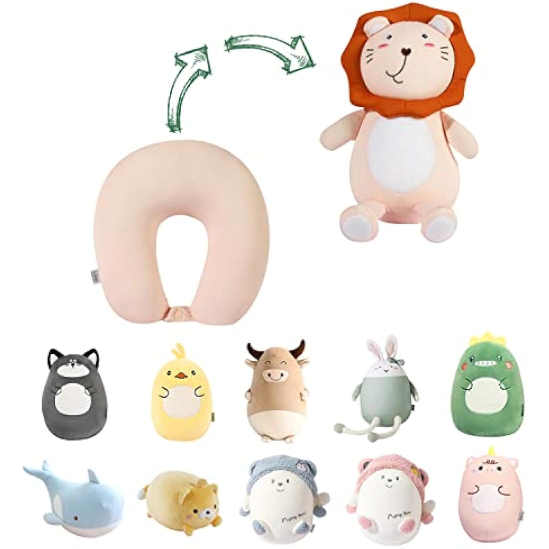 JOYRAVO 2-in-1 Kids Travel Pillow | Convertible Animal Plushie – Pink Lion