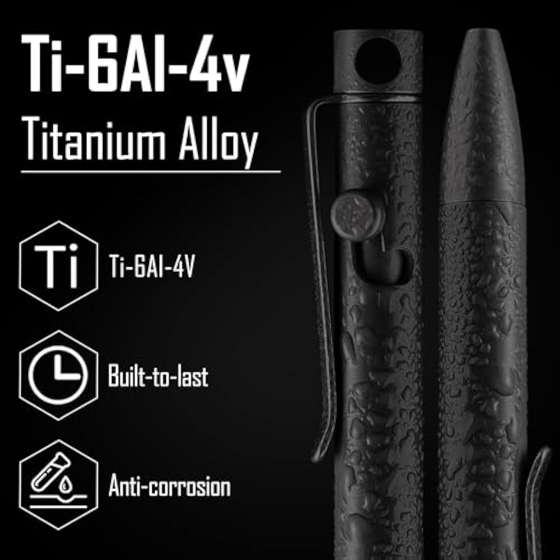 KeyUnity KP03 Titanium Bolt Action EDC Pocket Pen with Clip | Black