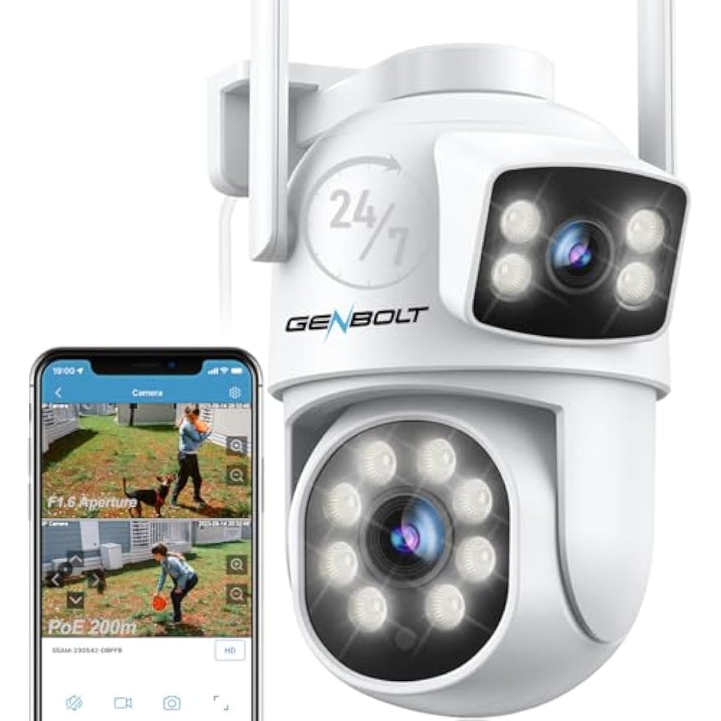 GENBOLT Dual Lens PTZ WiFi Security Camera – Outdoor PoE CCTV with Tracking