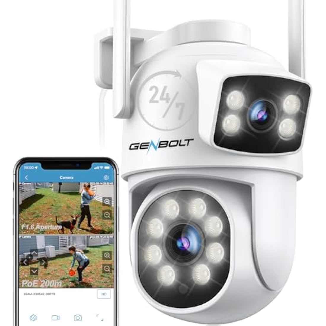 GENBOLT Dual Lens PTZ WiFi Security Camera – Outdoor PoE CCTV with Tracking