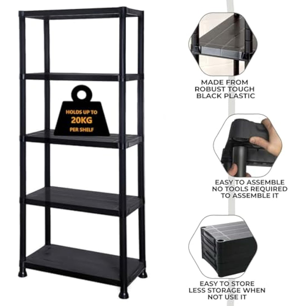 5 Tier Plastic Shelving Unit – Heavy Duty Garage Storage