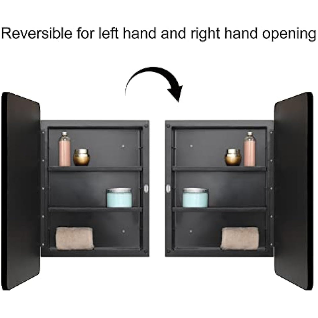 Fundin Black Mirror Cabinet – Beveled Edge Recessed Bathroom Storage