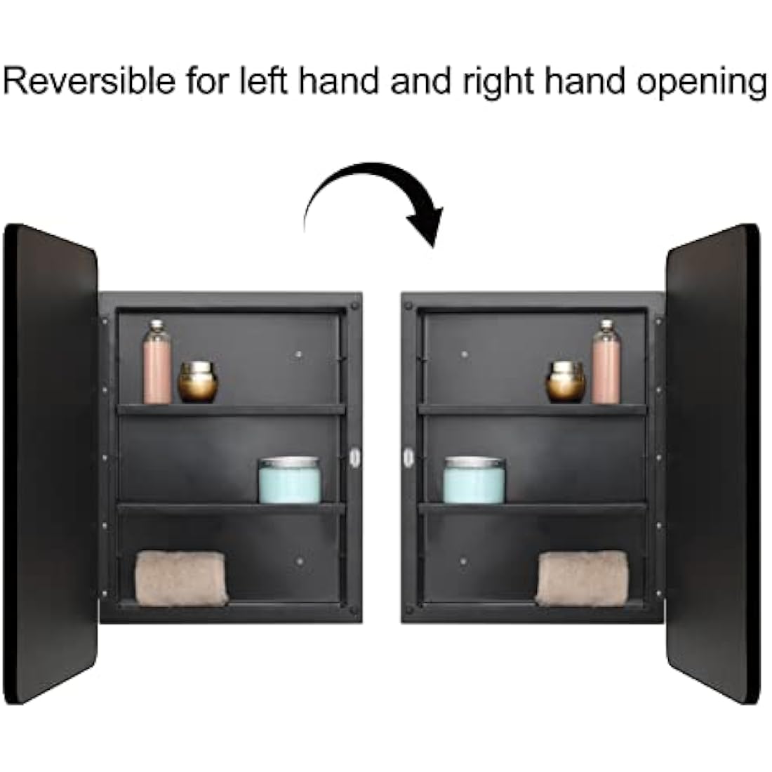 Fundin Black Mirror Cabinet – Beveled Edge Recessed Bathroom Storage