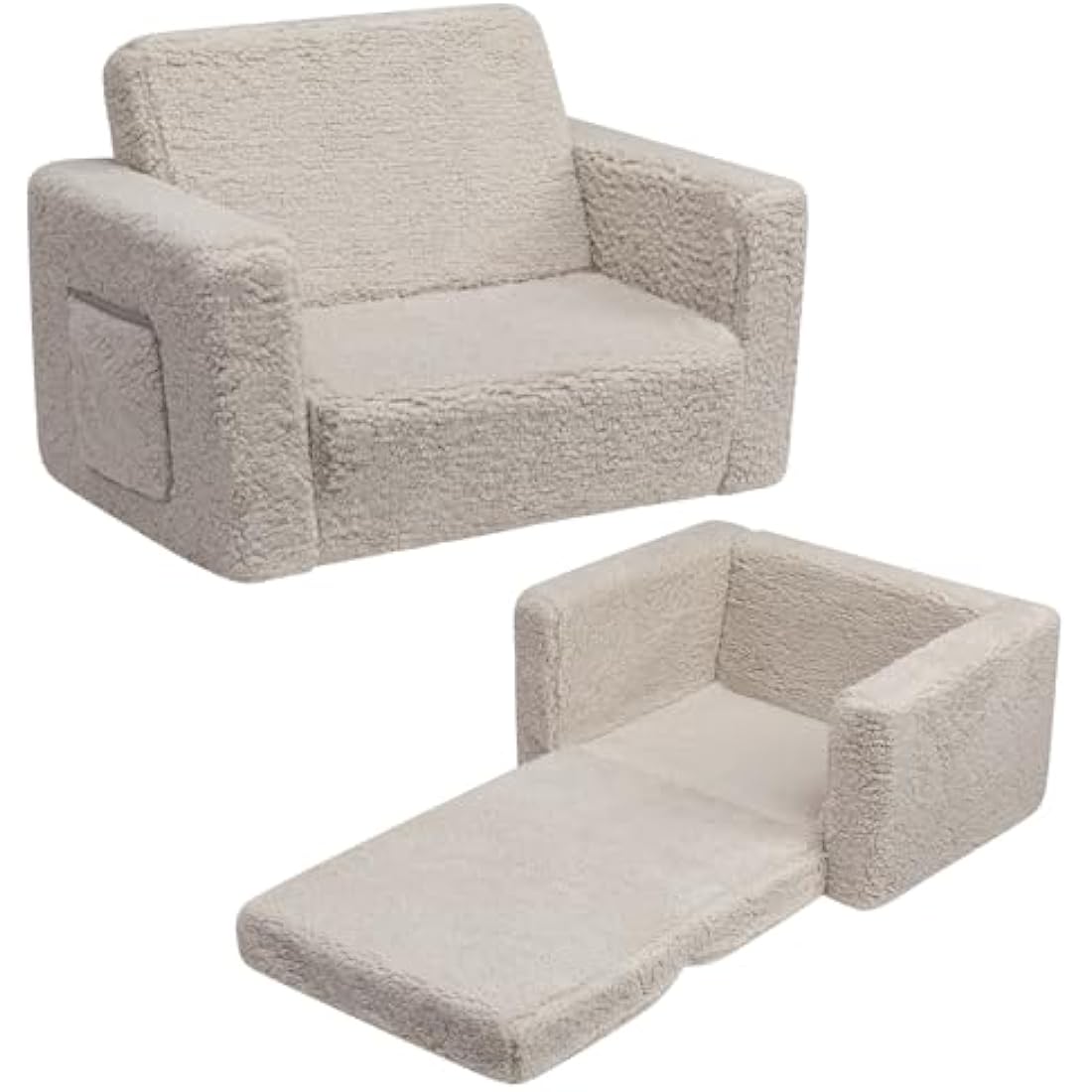 BEJOY 2-in-1 Kids Sofa Bed – Sherpa Toddler Couch & Flip Out Lounger