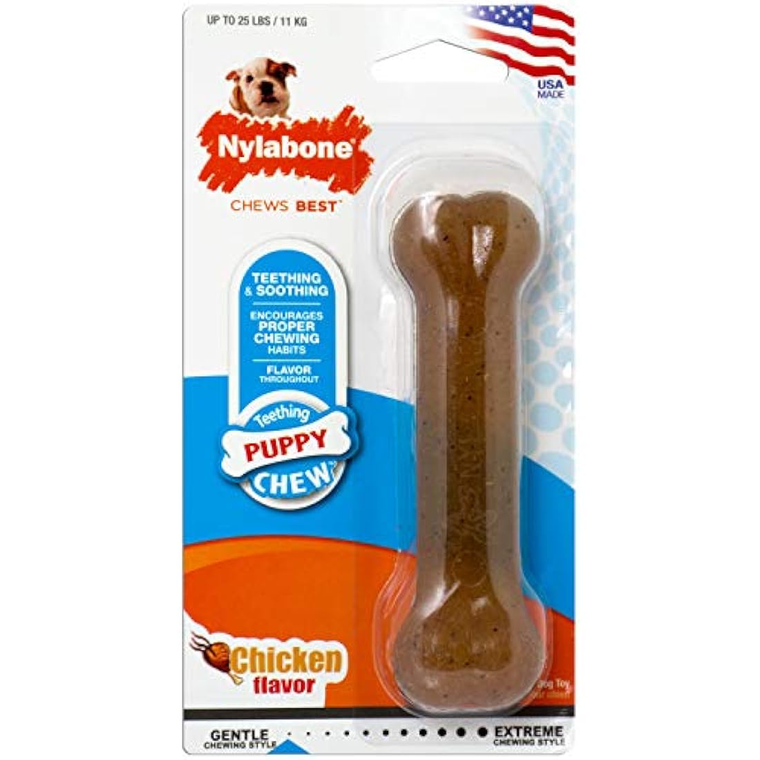 Nylabone Puppy Teething Chew Toy Bone – Chicken Flavor, Small (Up to 11kg)