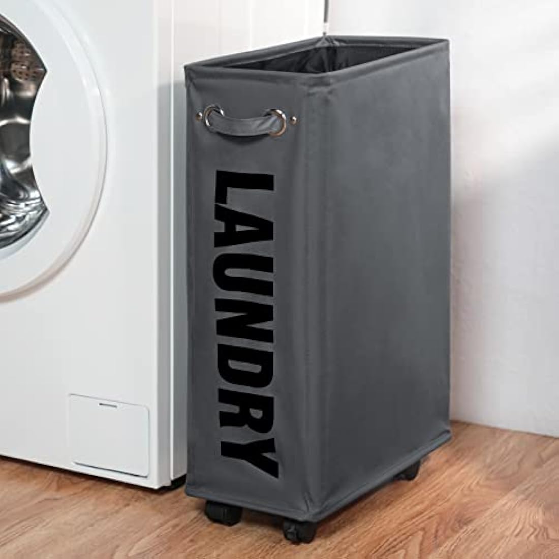 DOKEHOM Slim Rolling Laundry Basket | 25-Inch Collapsible Hamper