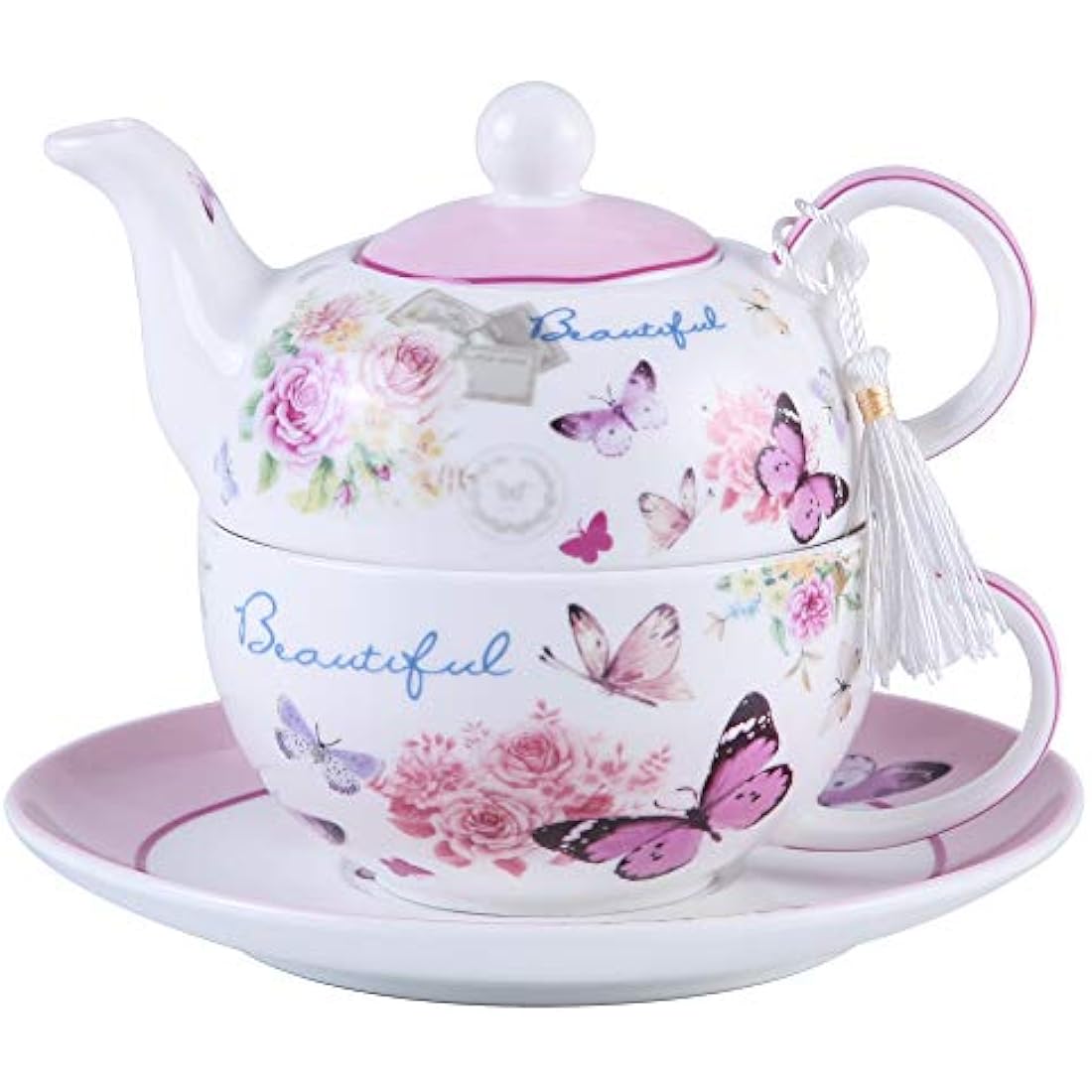 Butterfly Rose Porcelain Tea for One Set with Gift Box