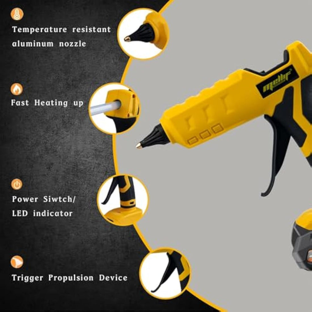 Mellif 100W Cordless Hot Glue Gun for Dewalt 18V Battery | 11mm Sticks