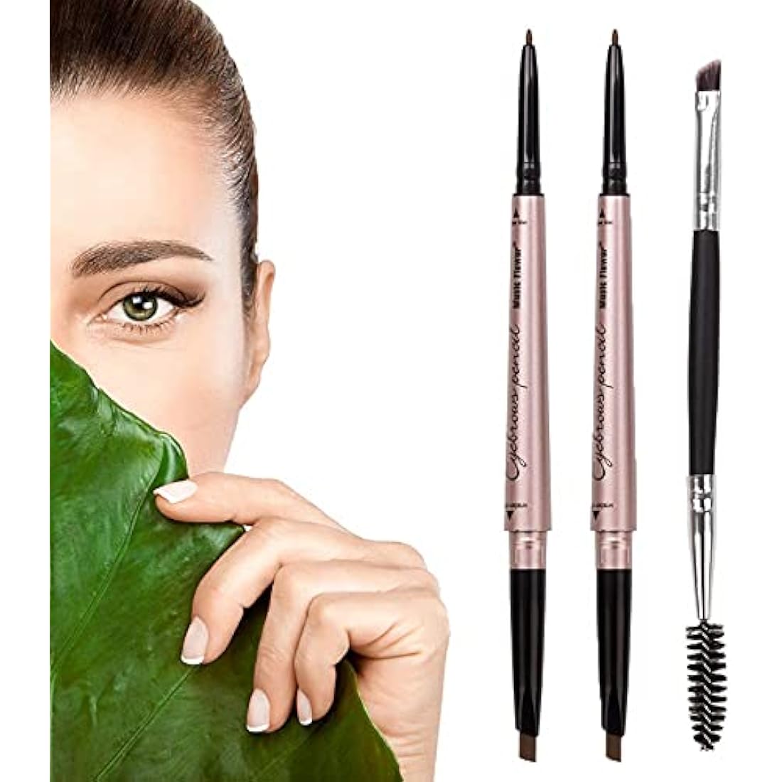 HeyBeauty Double Ended Eyebrow Pencil - Waterproof Brow Pen, Dark Brown