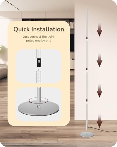 EDISHINE LED Floor Lamp | Dimmable Minimalist Silver Corner Standing Lamp