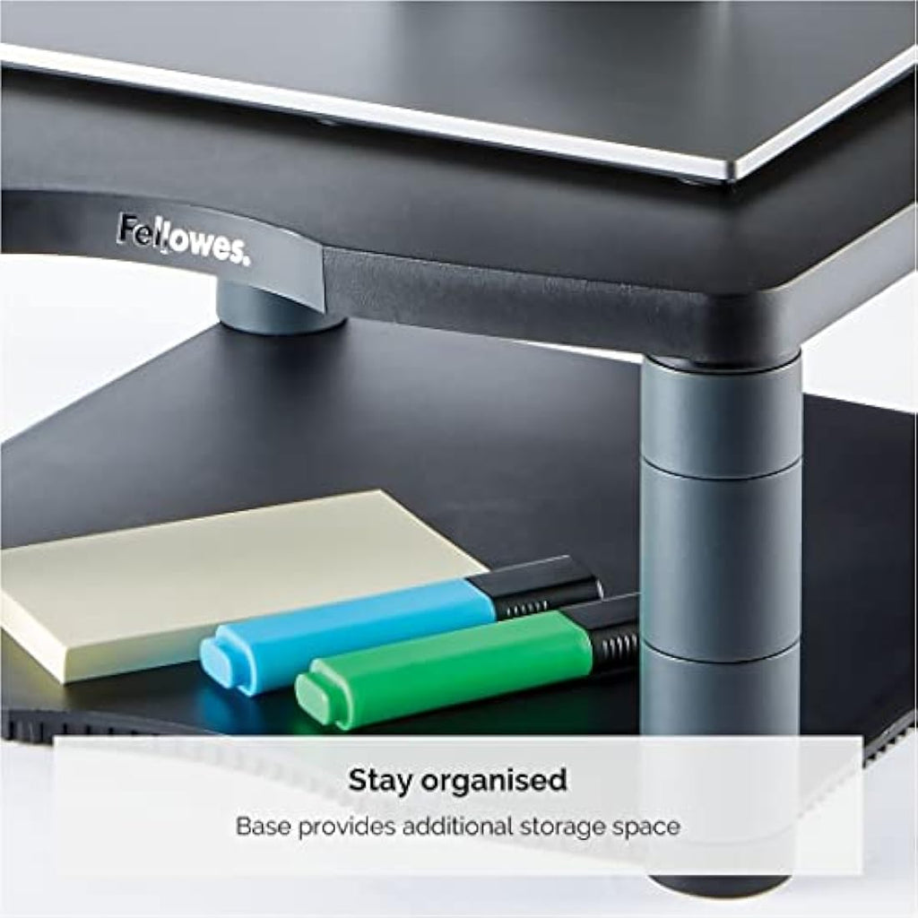 Fellowes Premium Height Adjustable Monitor Stand - Ergonomic Black Riser