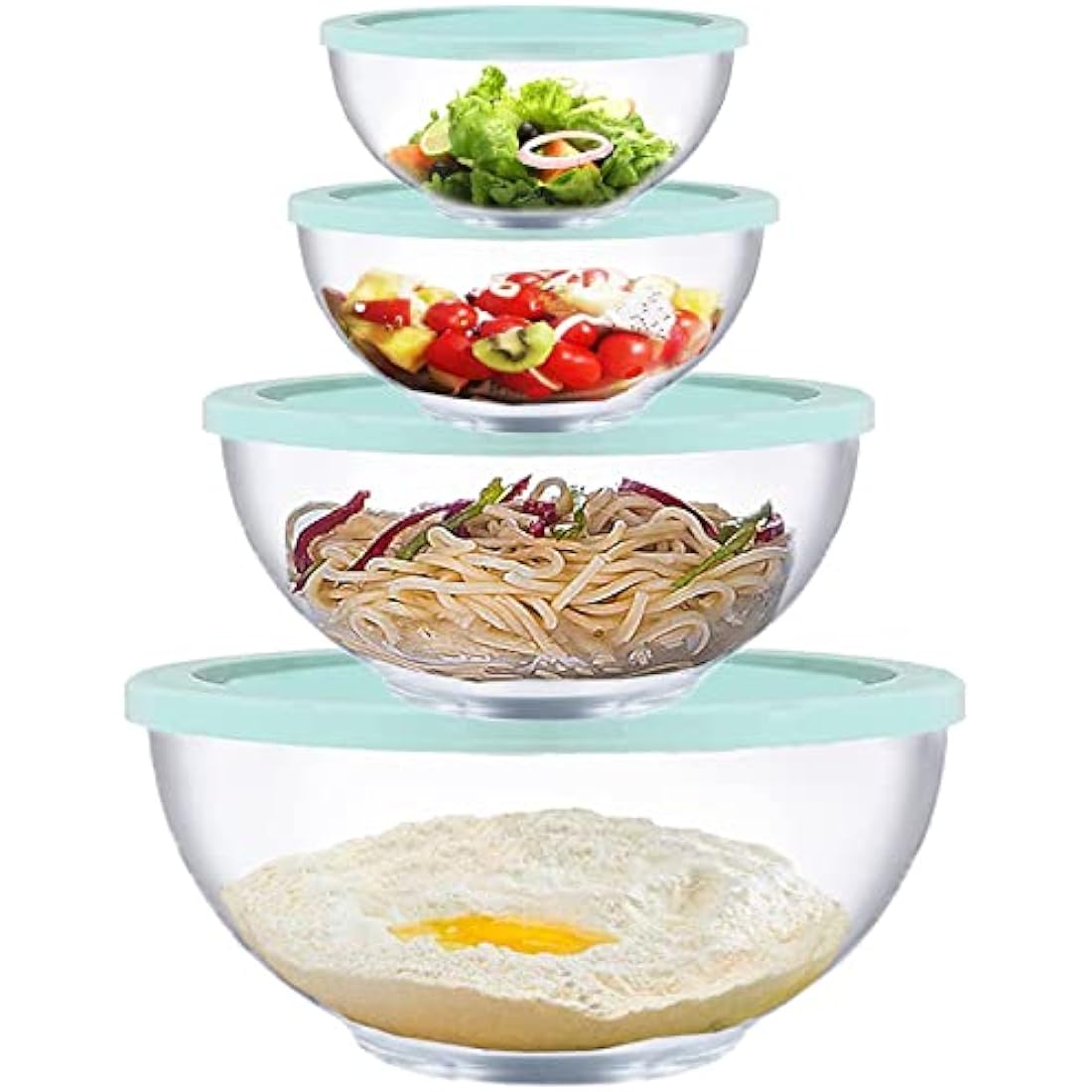 Homwin 8-Piece Borosilicate Glass Mixing Bowls with Airtight Lids Set