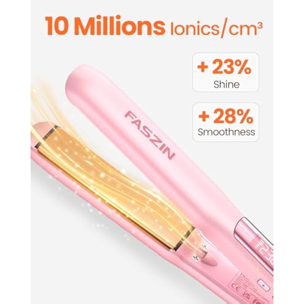 Faszin Ionic Titanium Hair Straightener – Fast Heat Flat Iron with LCD, Pink