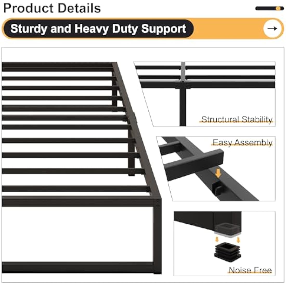 Single Metal Bed Frame – 90x190cm Steel Slat Support, Black