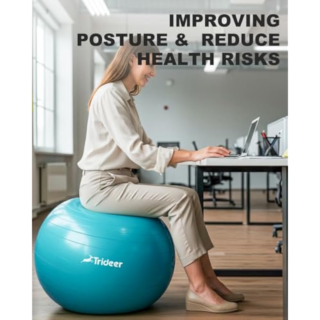 Trideer Exercise Ball – Anti-Burst Yoga Ball for Pregnancy & Office Chair