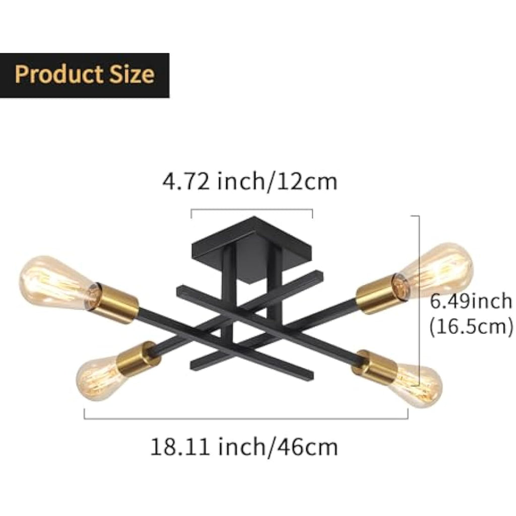QAREHL 4-Light Modern Sputnik Chandelier – Black and Gold Metal Ceiling Light