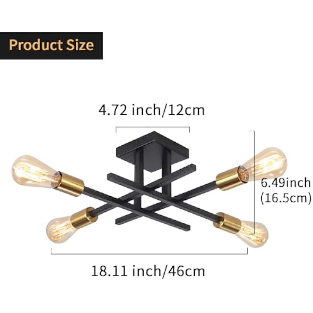 QAREHL 4-Light Modern Sputnik Chandelier – Black and Gold Metal Ceiling Light