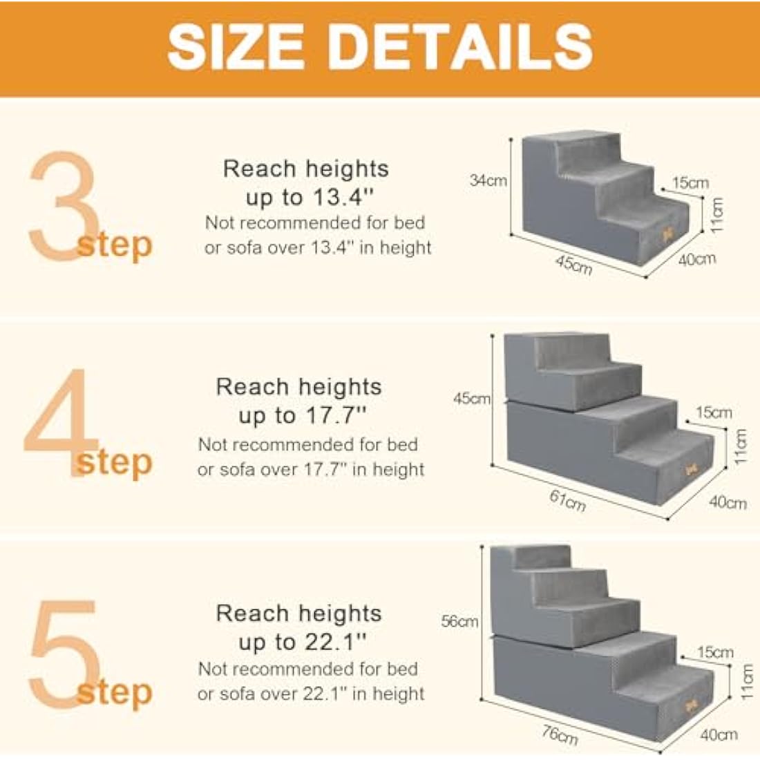 Nepfaivy 4-Step Foam Dog Stairs – Non-Slip Pet Steps for High Beds