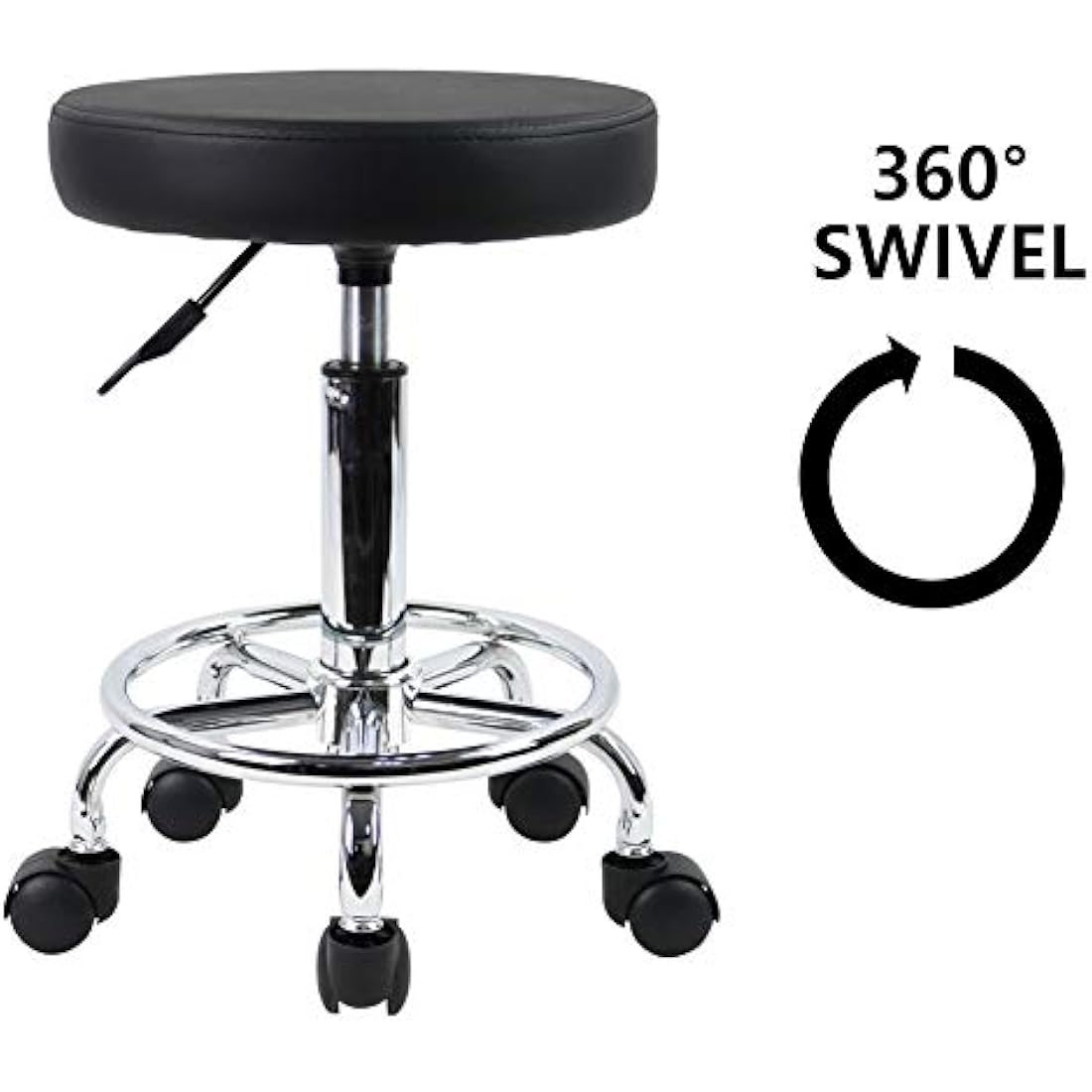 KKTONER PU Leather Rolling Stool - Adjustable Swivel Salon Chair with Footrest