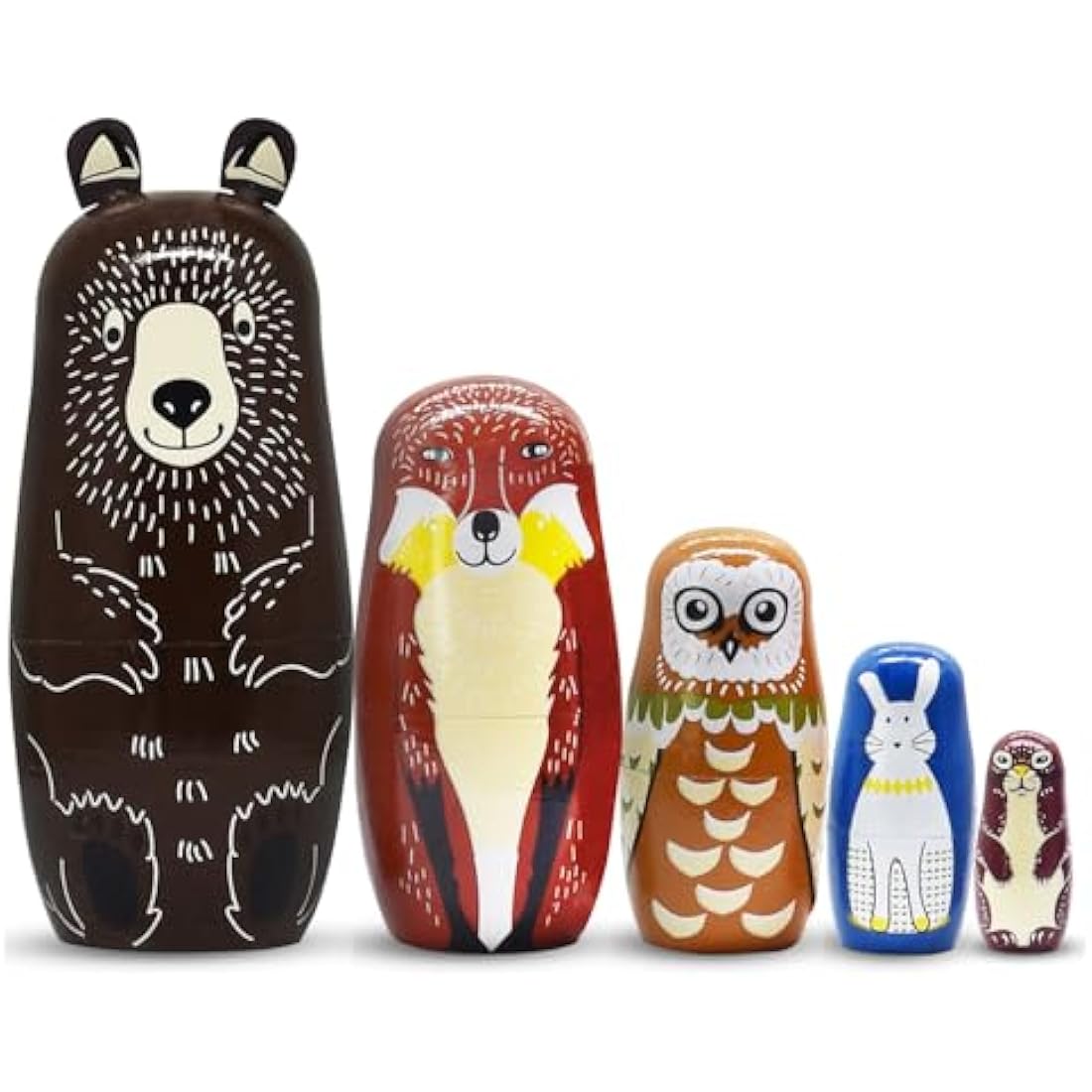 ELUTONG Russian Nesting Dolls – 5pc Handmade Wooden Bear Matryoshka