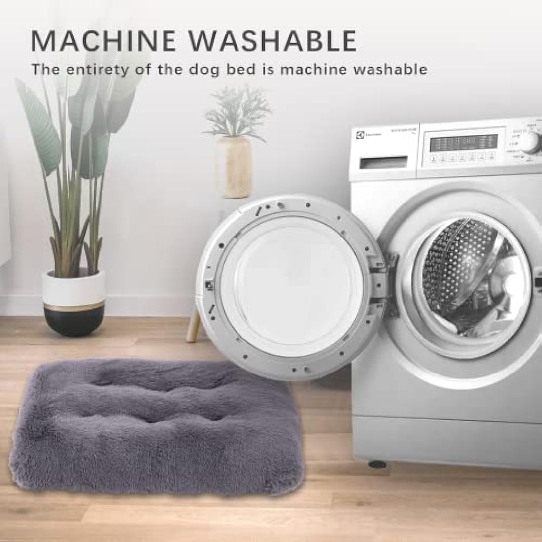 Jaspuriea Calming Dog Bed – Washable Plush Crate Mattress, Dark Grey