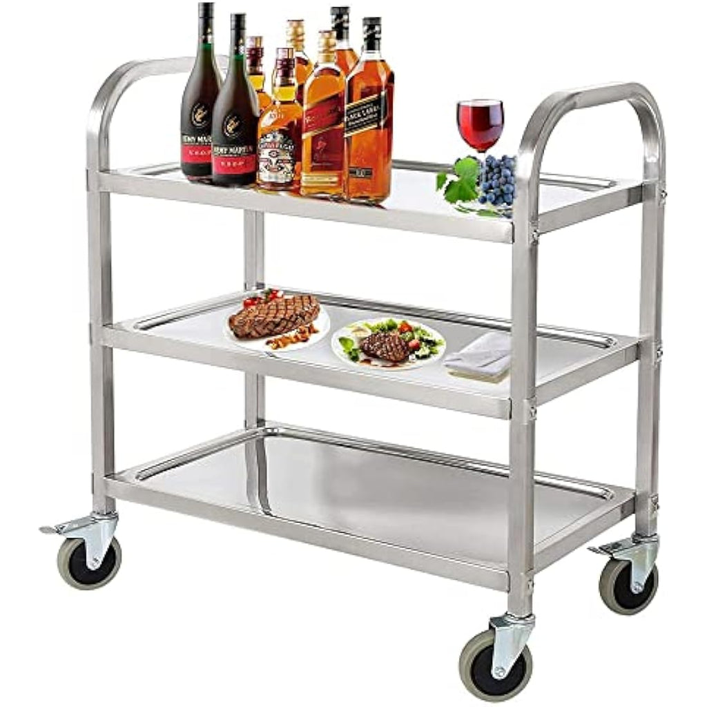 Nisorpa 3-Tier Stainless Steel Catering Trolley | Utility Cart with Wheels